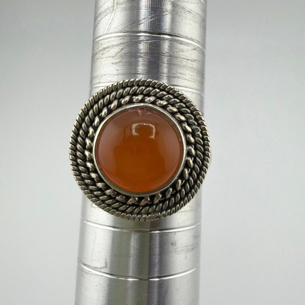 Orange Carnelian Sterling Silver Rope Ring Artisan Jewelry 8